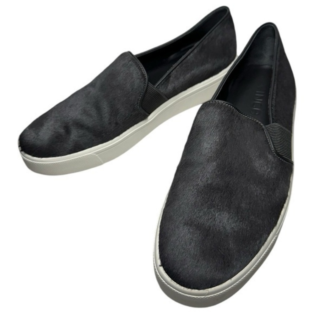 Vince Women’s Size 7 Charcoal Gray Black Warren Calf Hair Slip On Sneakers Shoes